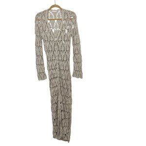 Tularosa Aver Crochet Maxi Cardigan Sweater Beige Boho Indie - Size Medium